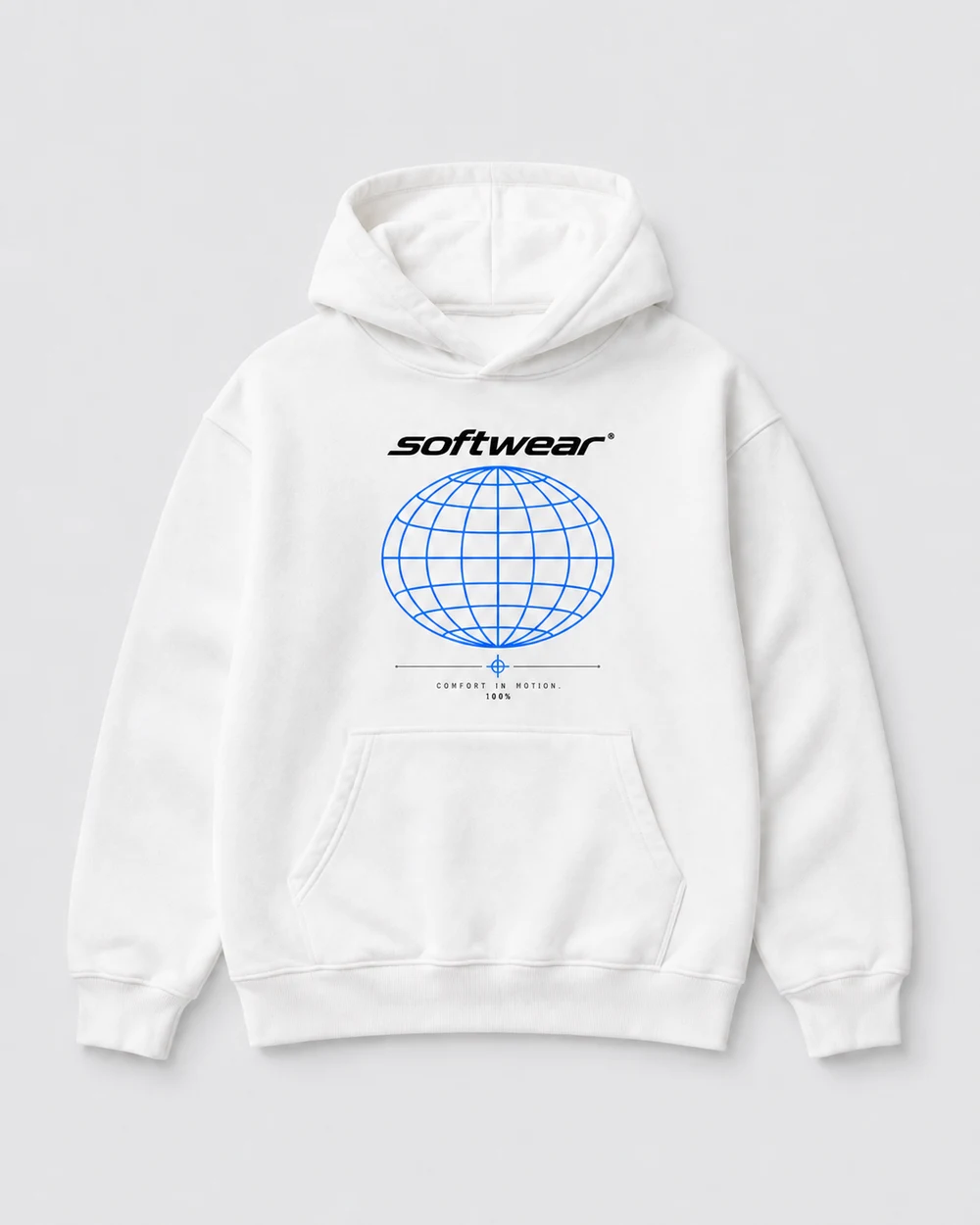 Globe Grid Hoodie print mockup in cloud white