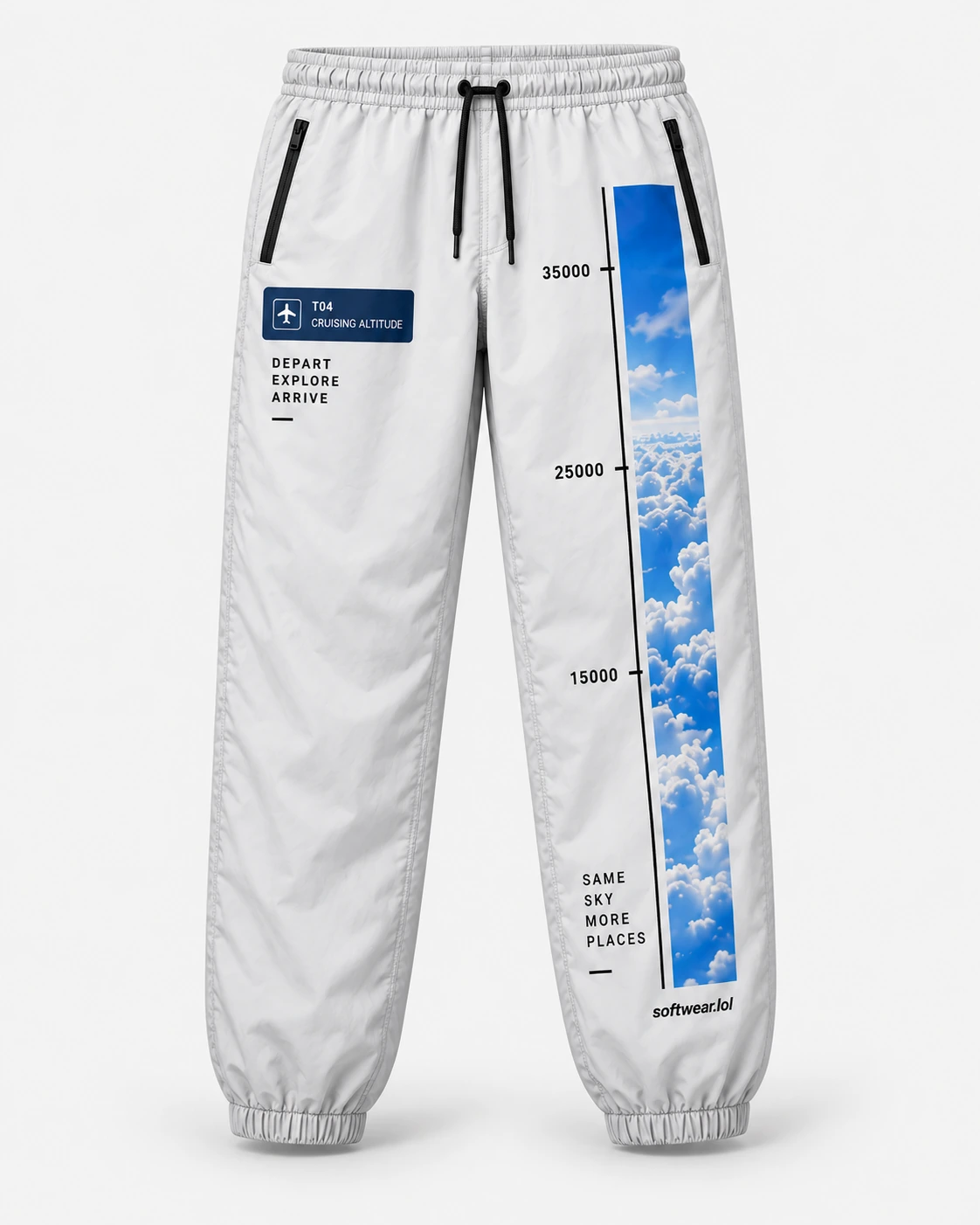 Transit Track Pants / Horizon print mockup in horizon / light mode