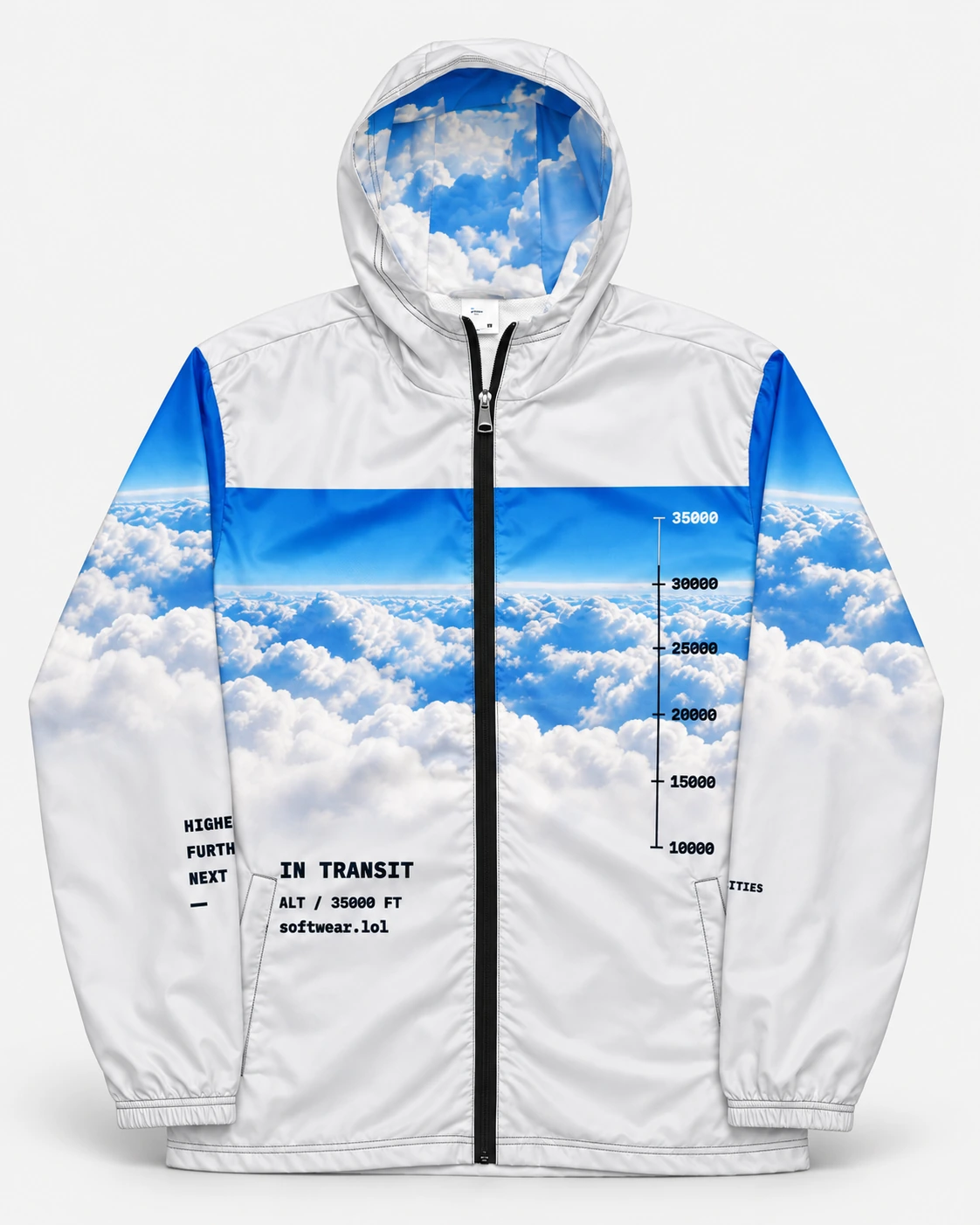 Transit Windbreaker / Horizon print mockup in horizon / light mode